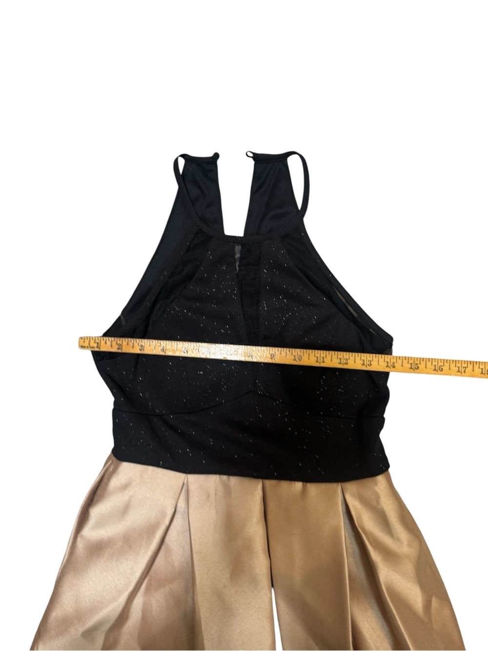 Teeze Me Black Gold Glitter Halter Fit & Flare Party Dress Juniors Size 3 - Picture 3 of 6